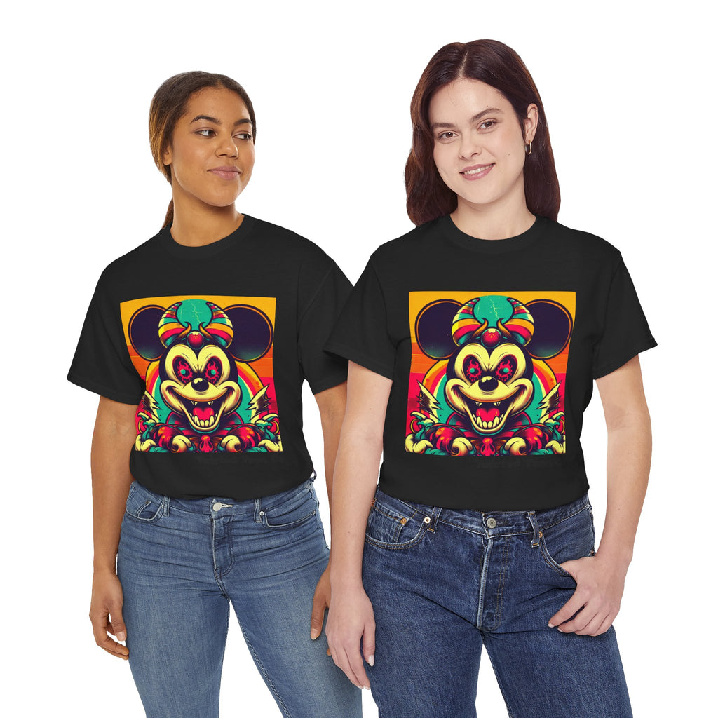 Creepy Retro Mouse Graphic Tee — Neon Horror Cartoon T-Shirt