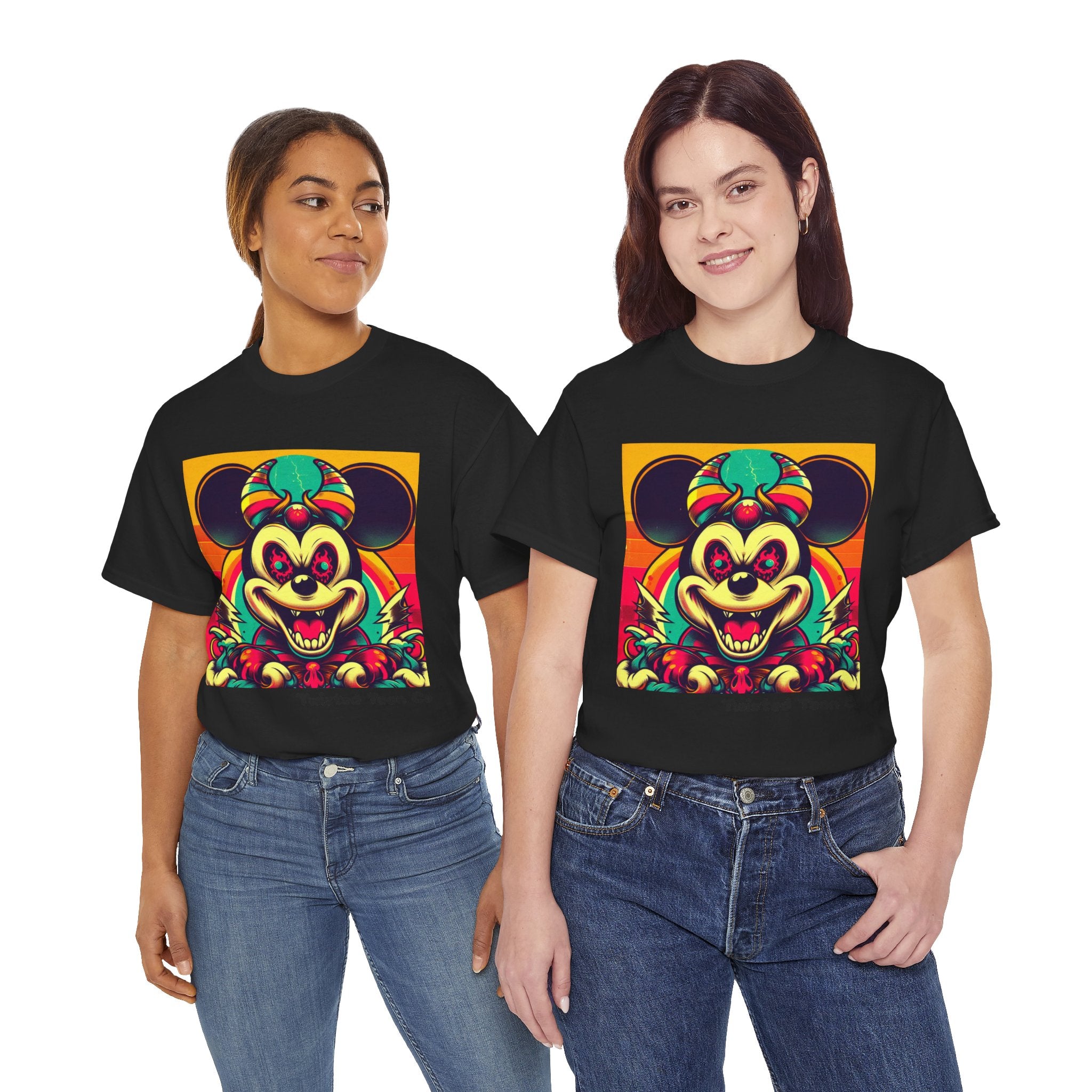 Creepy Retro Mouse Graphic Tee — Neon Horror Cartoon T-Shirt