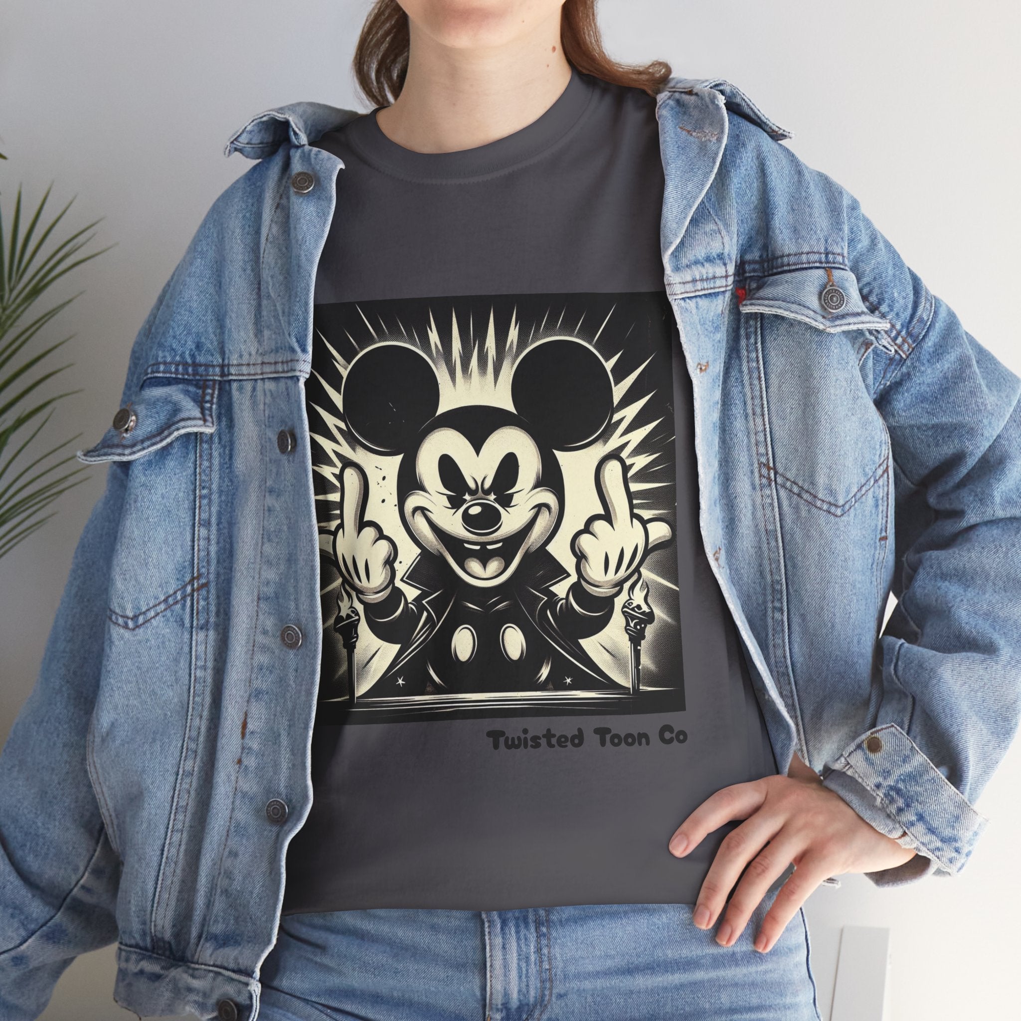 Graphic Tee — Retro Cartoon Character Giving Middle Fingers