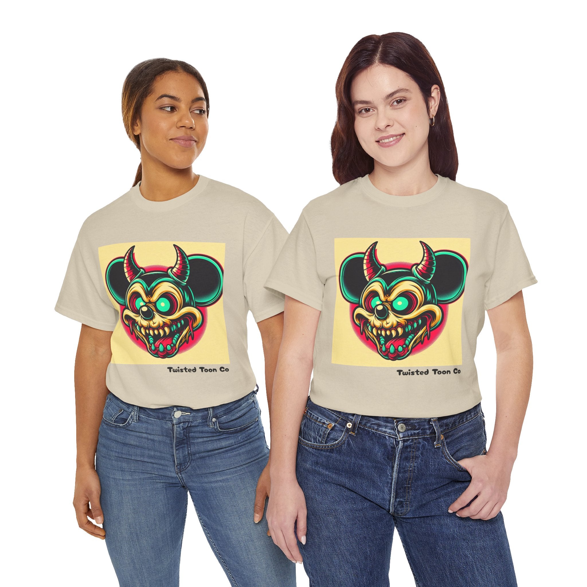 Demonic Mouse Skull Tee — Retro Neon Horror Graphic T‑Shirt