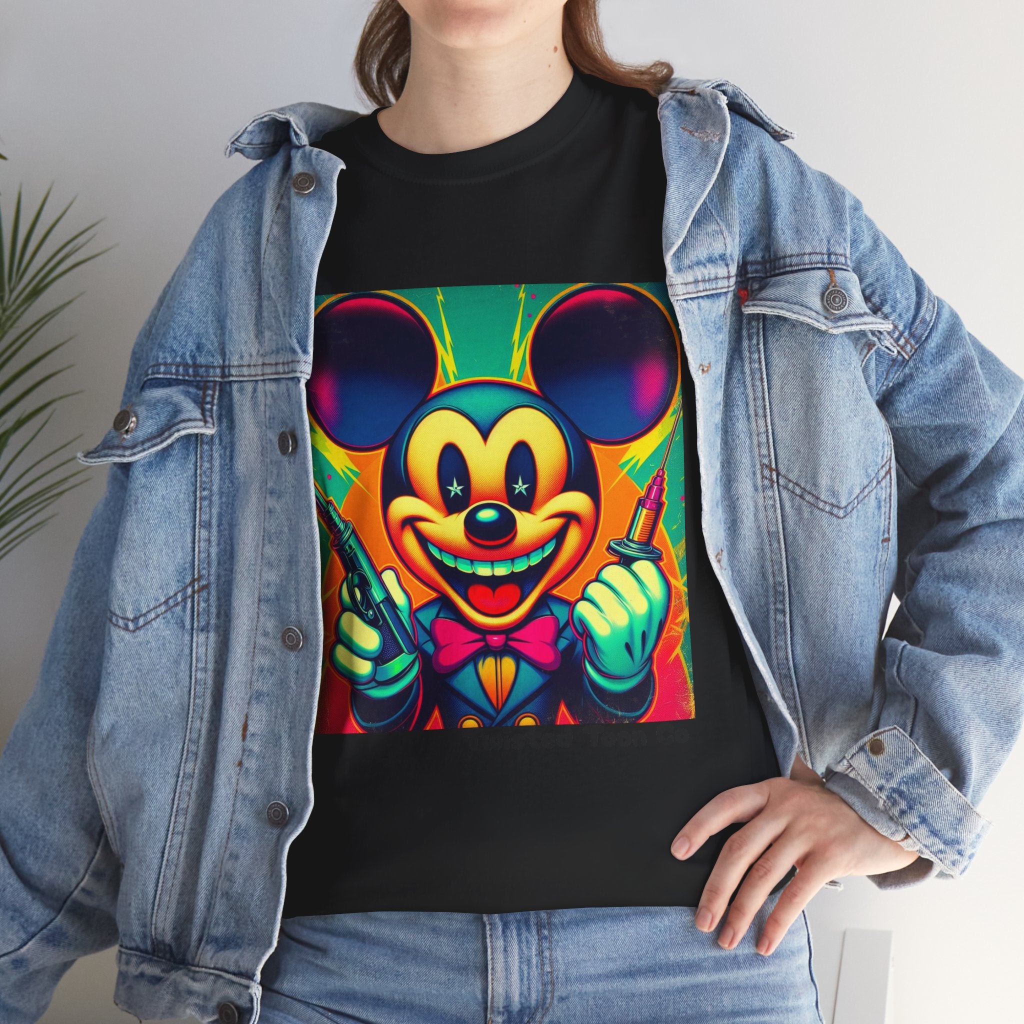 Retro Neon Cartoon Tee — Colorful Vintage Mouse Graphic Shirt