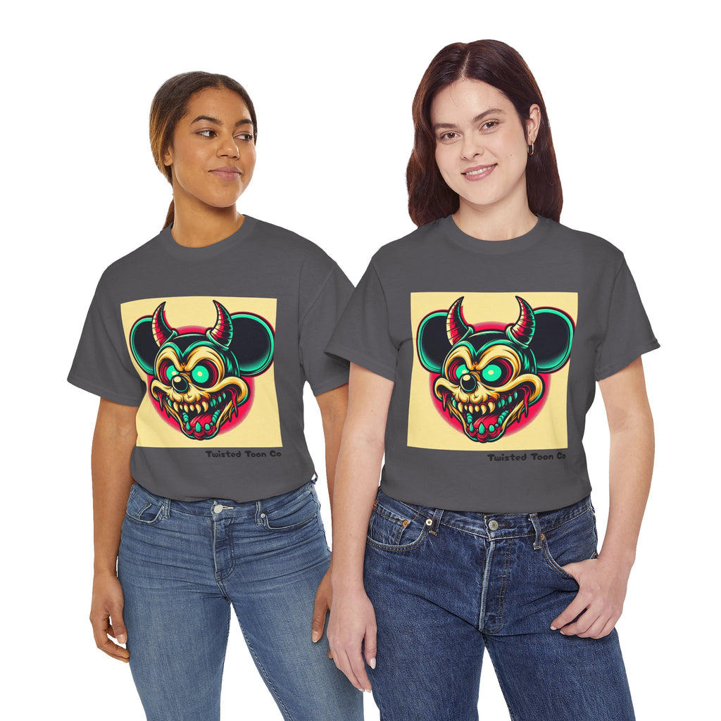 Demonic Mouse Skull Tee — Retro Neon Horror Graphic T‑Shirt
