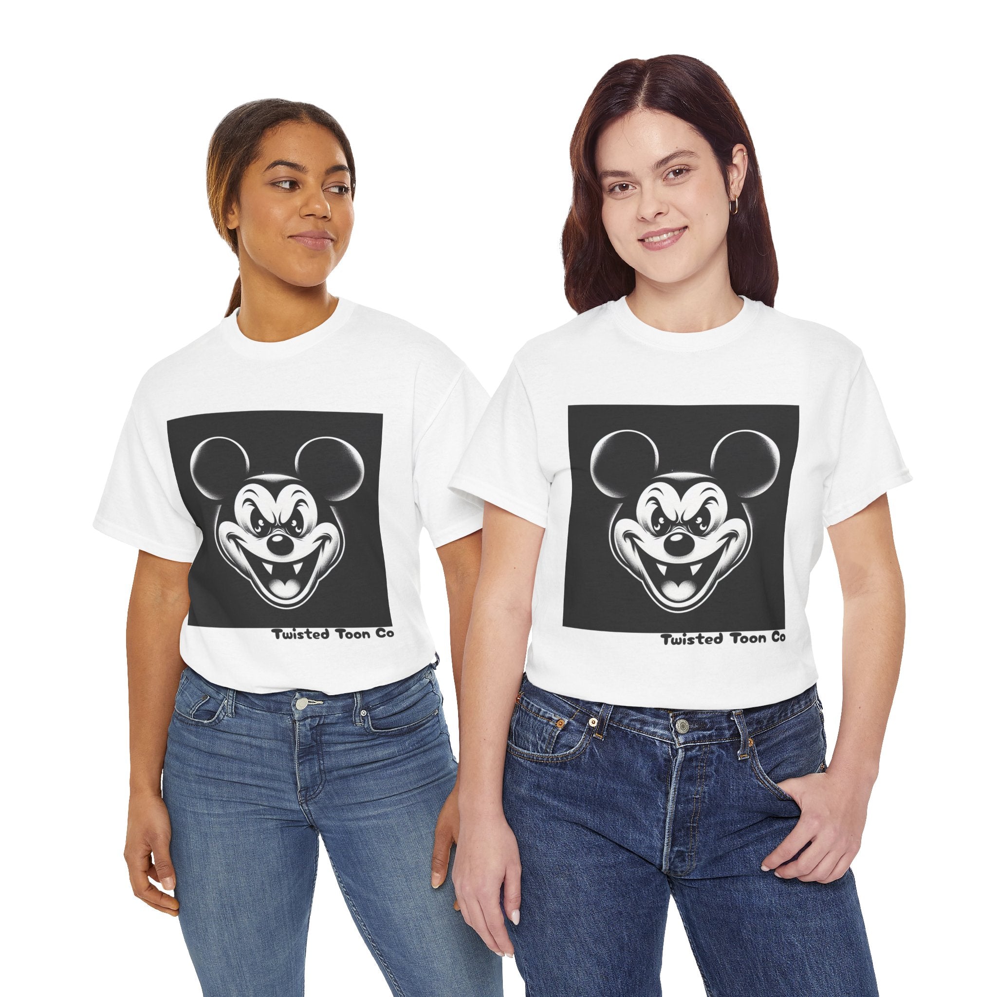 Creepy Cartoon Mouse Graphic Tee — Vintage Horror Smile Shirt