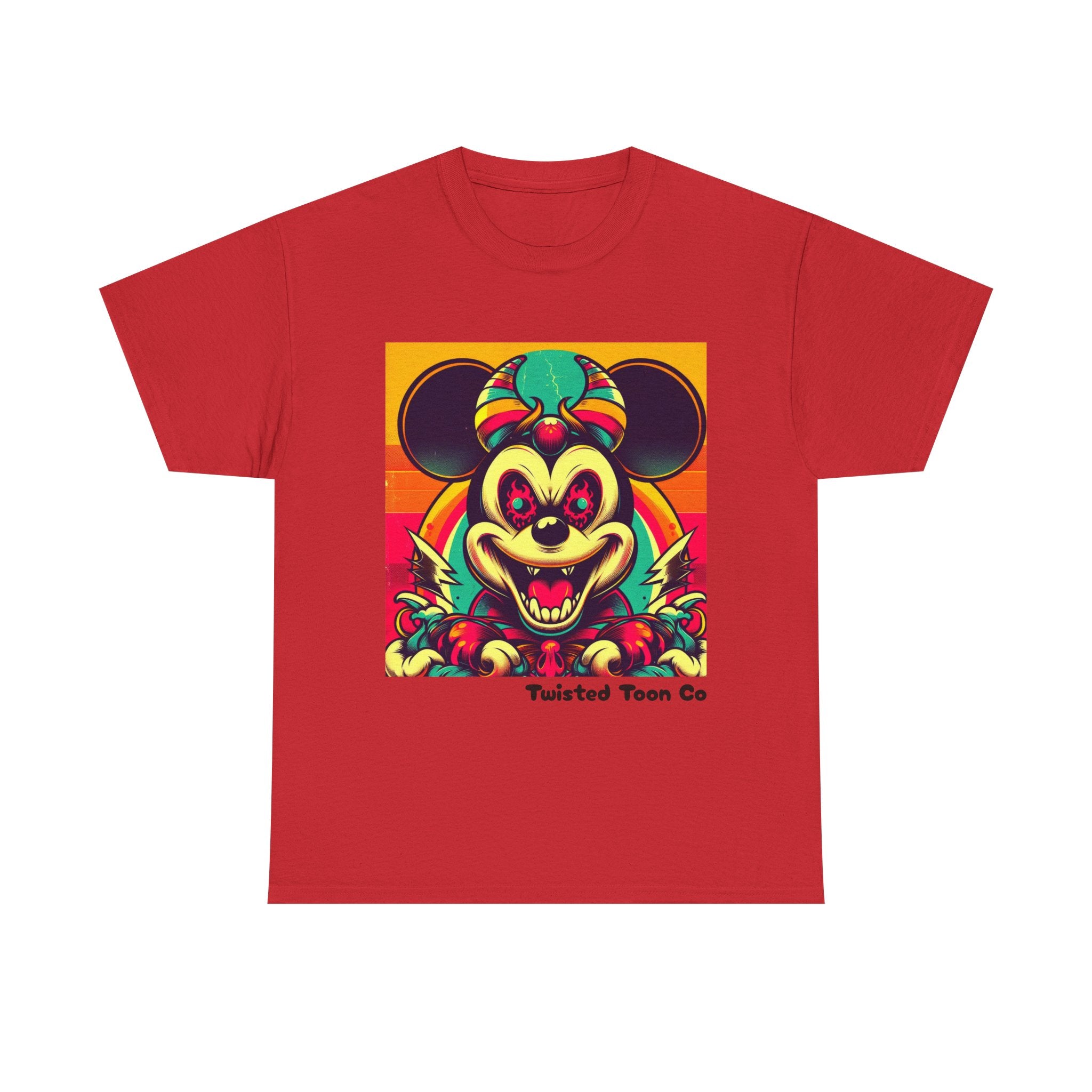Creepy Retro Mouse Graphic Tee — Neon Horror Cartoon T-Shirt