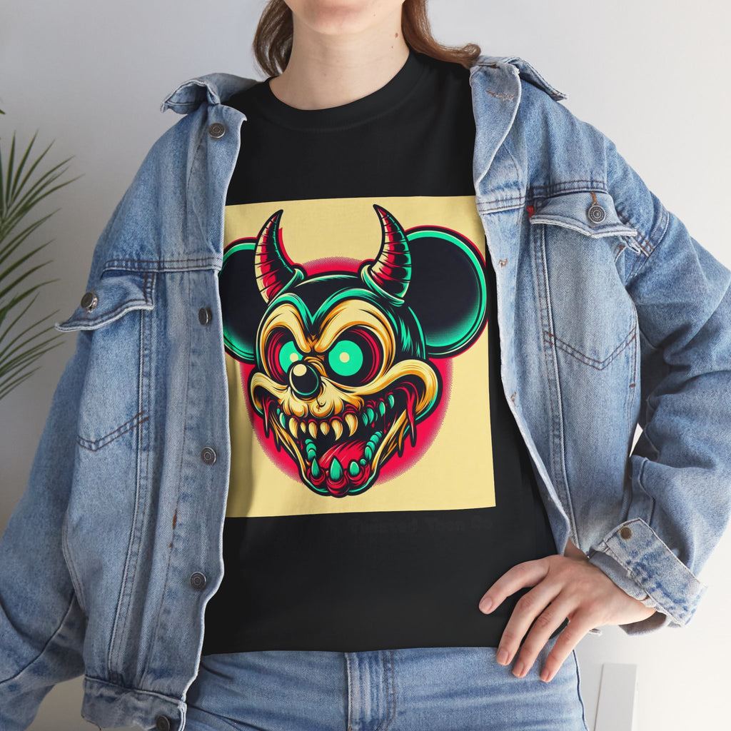 Demonic Mouse Skull Tee — Retro Neon Horror Graphic T‑Shirt