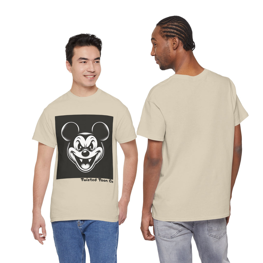 Creepy Cartoon Mouse Graphic Tee — Vintage Horror Smile Shirt