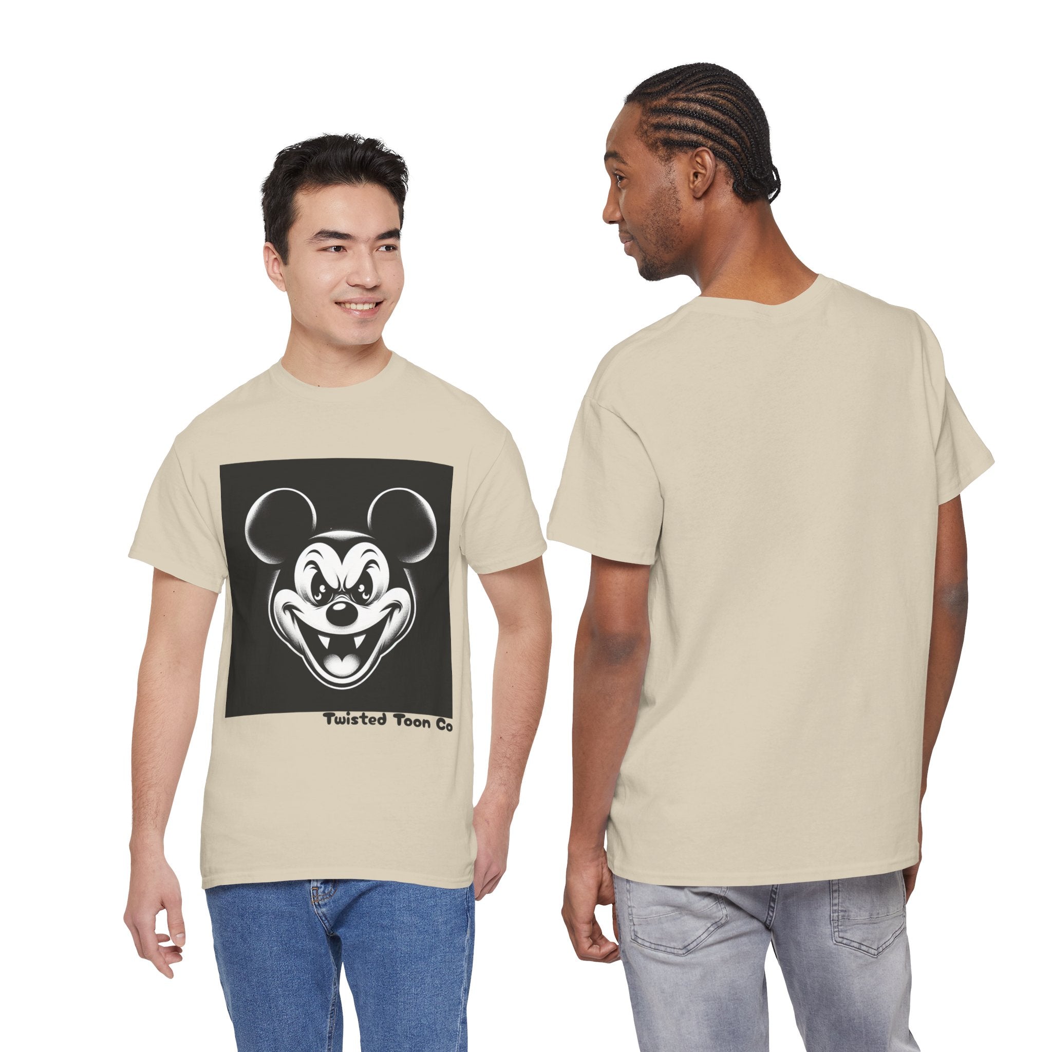 Creepy Cartoon Mouse Graphic Tee — Vintage Horror Smile Shirt