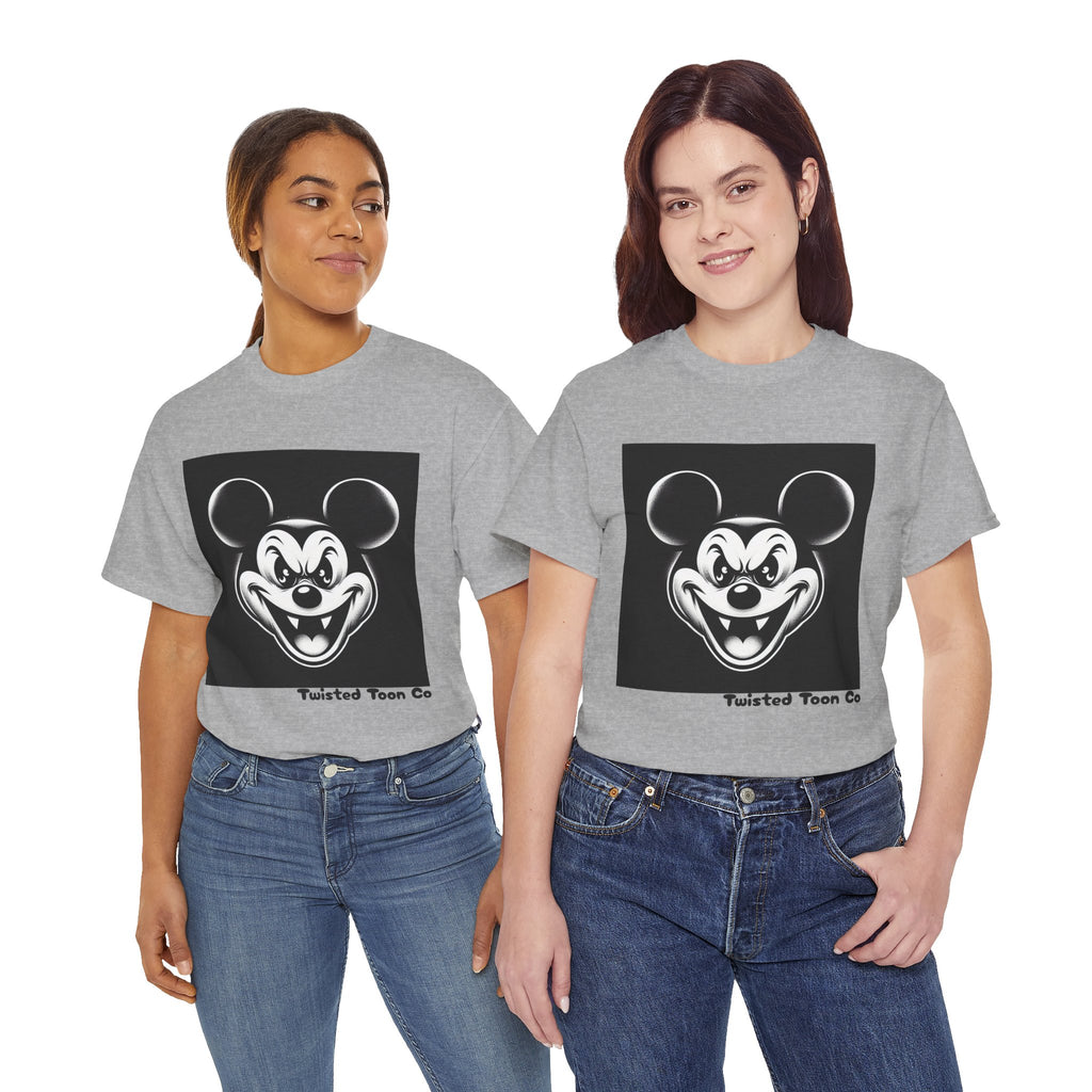 Creepy Cartoon Mouse Graphic Tee — Vintage Horror Smile Shirt
