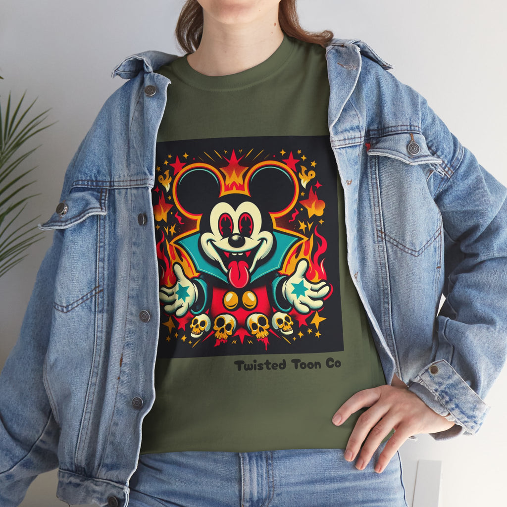 Vampire Mouse Graphic Tee — Retro Horror Cartoon Shirt
