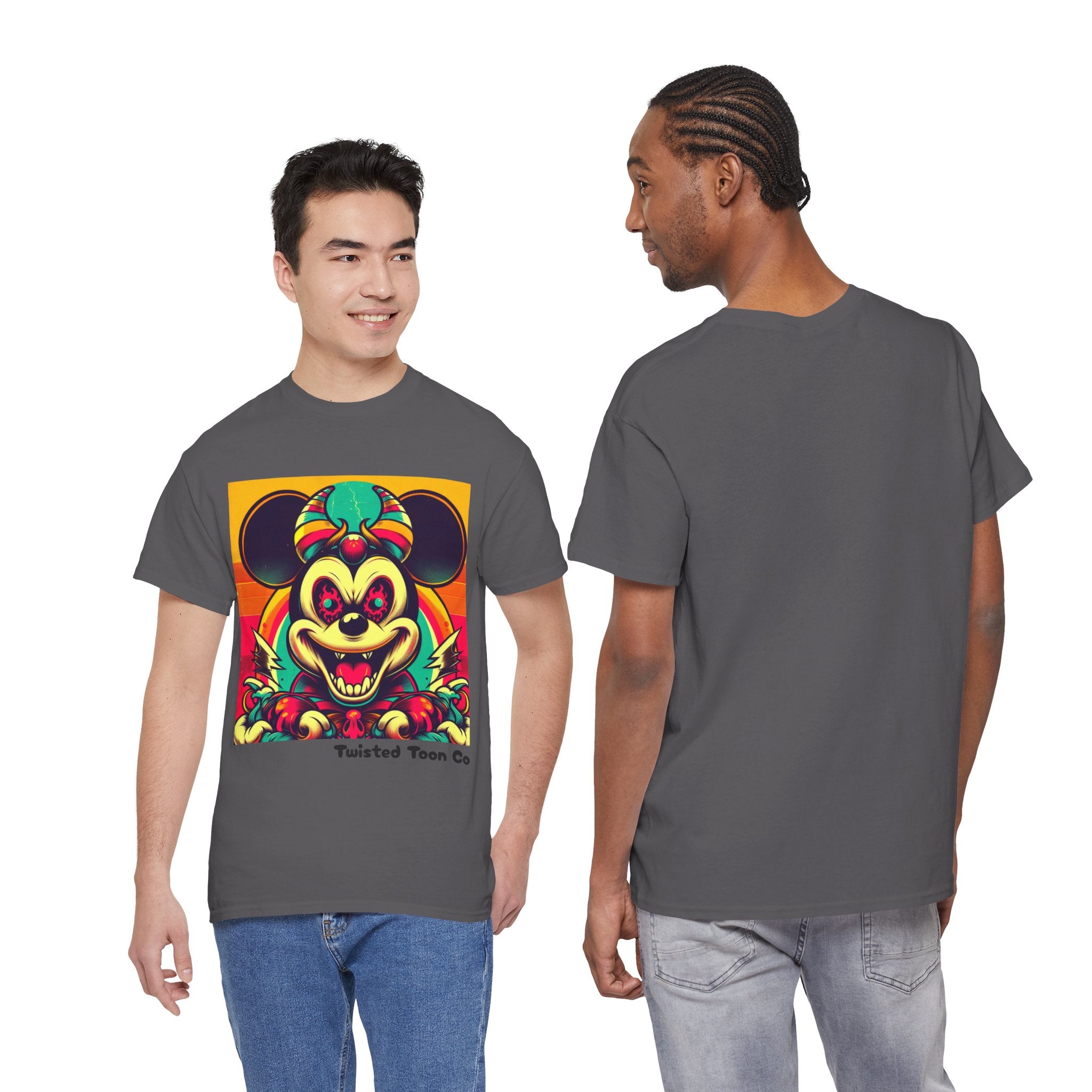 Creepy Retro Mouse Graphic Tee — Neon Horror Cartoon T-Shirt