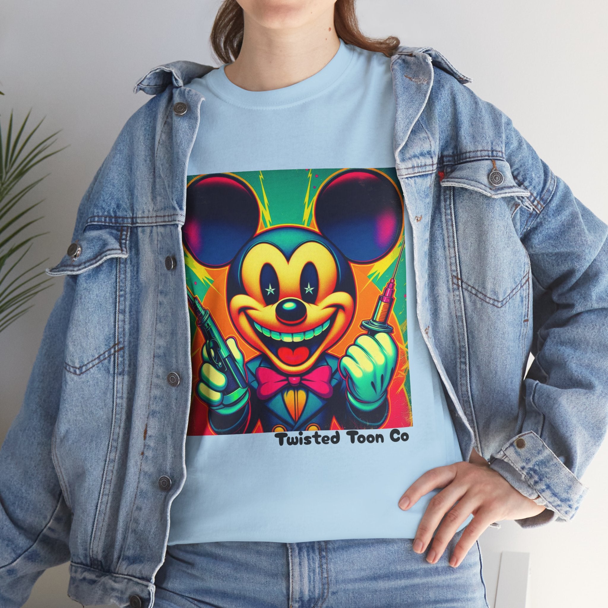 Retro Neon Cartoon Tee — Colorful Vintage Mouse Graphic Shirt