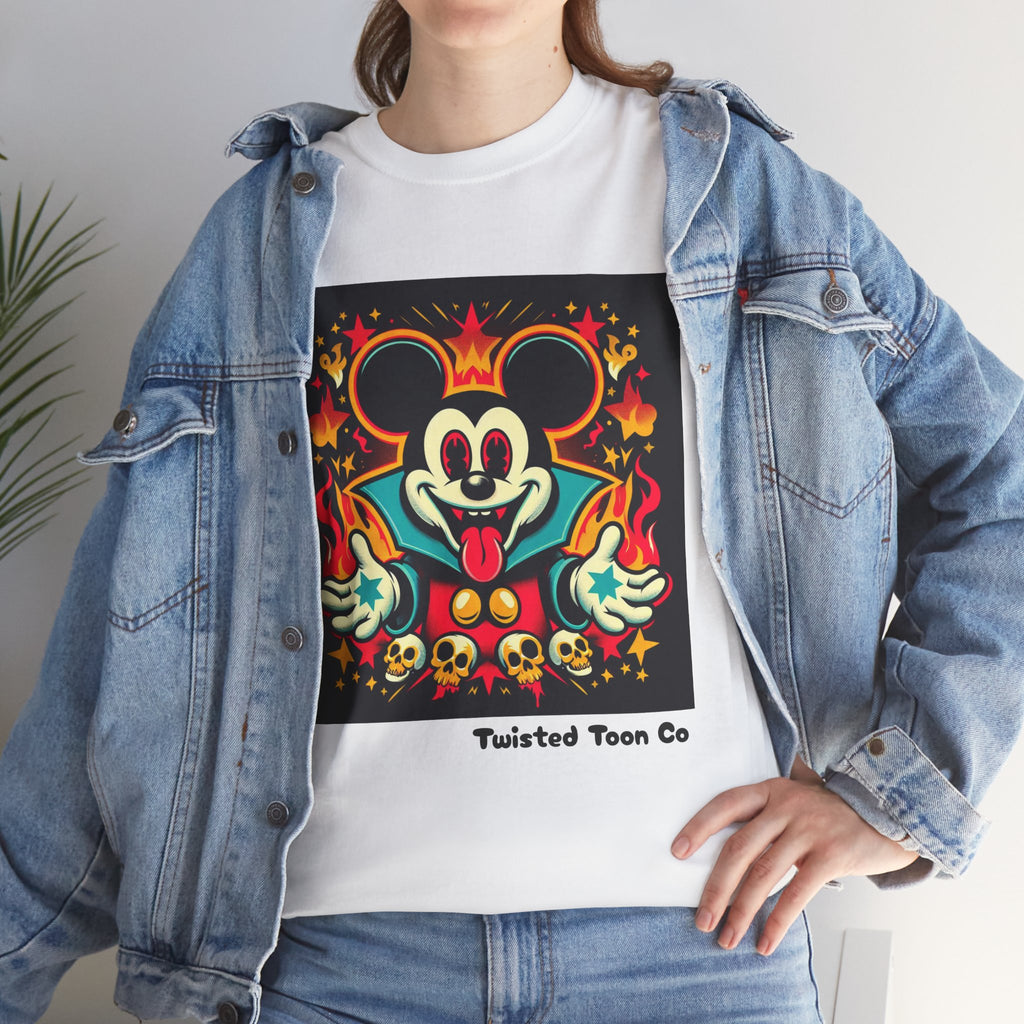 Vampire Mouse Graphic Tee — Retro Horror Cartoon Shirt