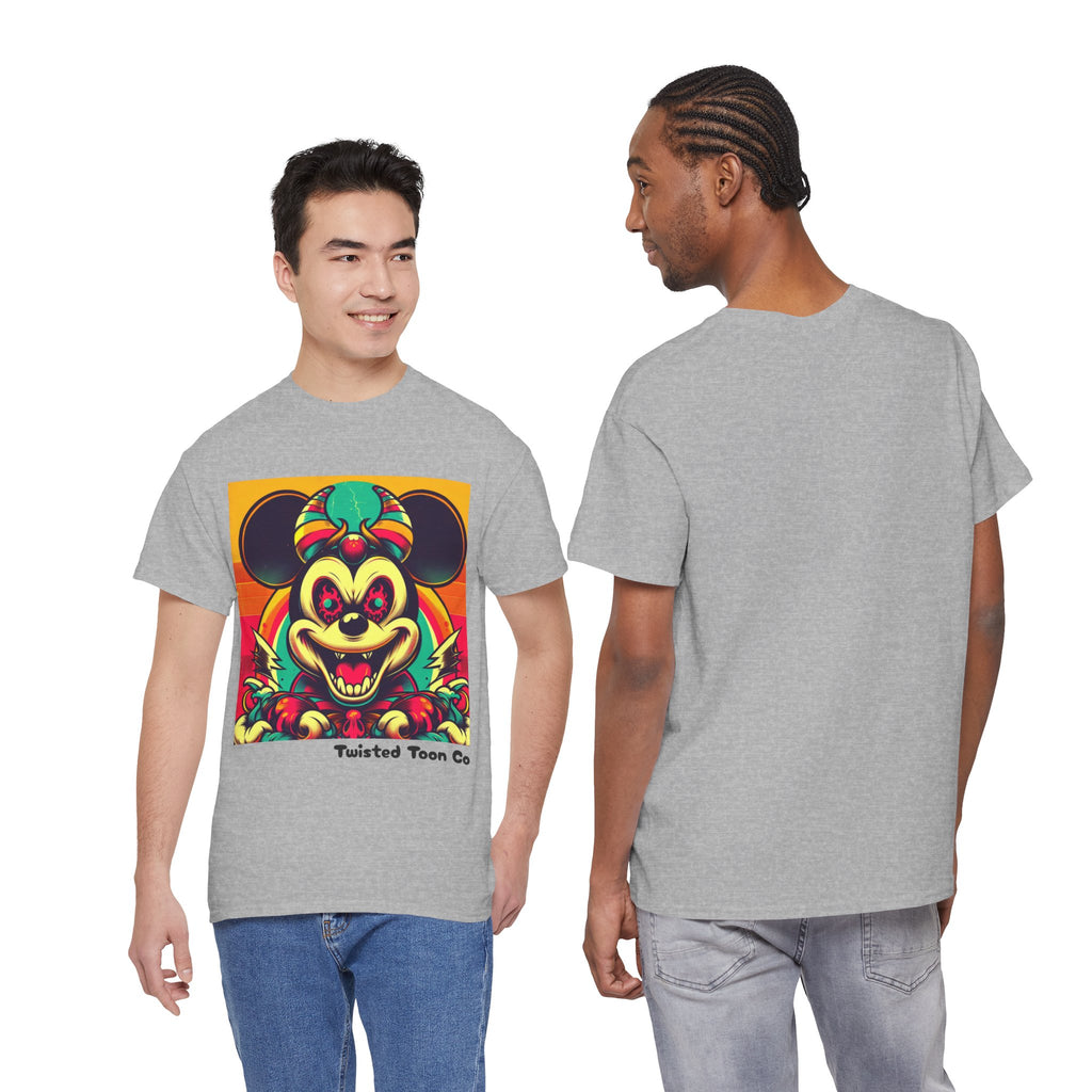 Creepy Retro Mouse Graphic Tee — Neon Horror Cartoon T-Shirt