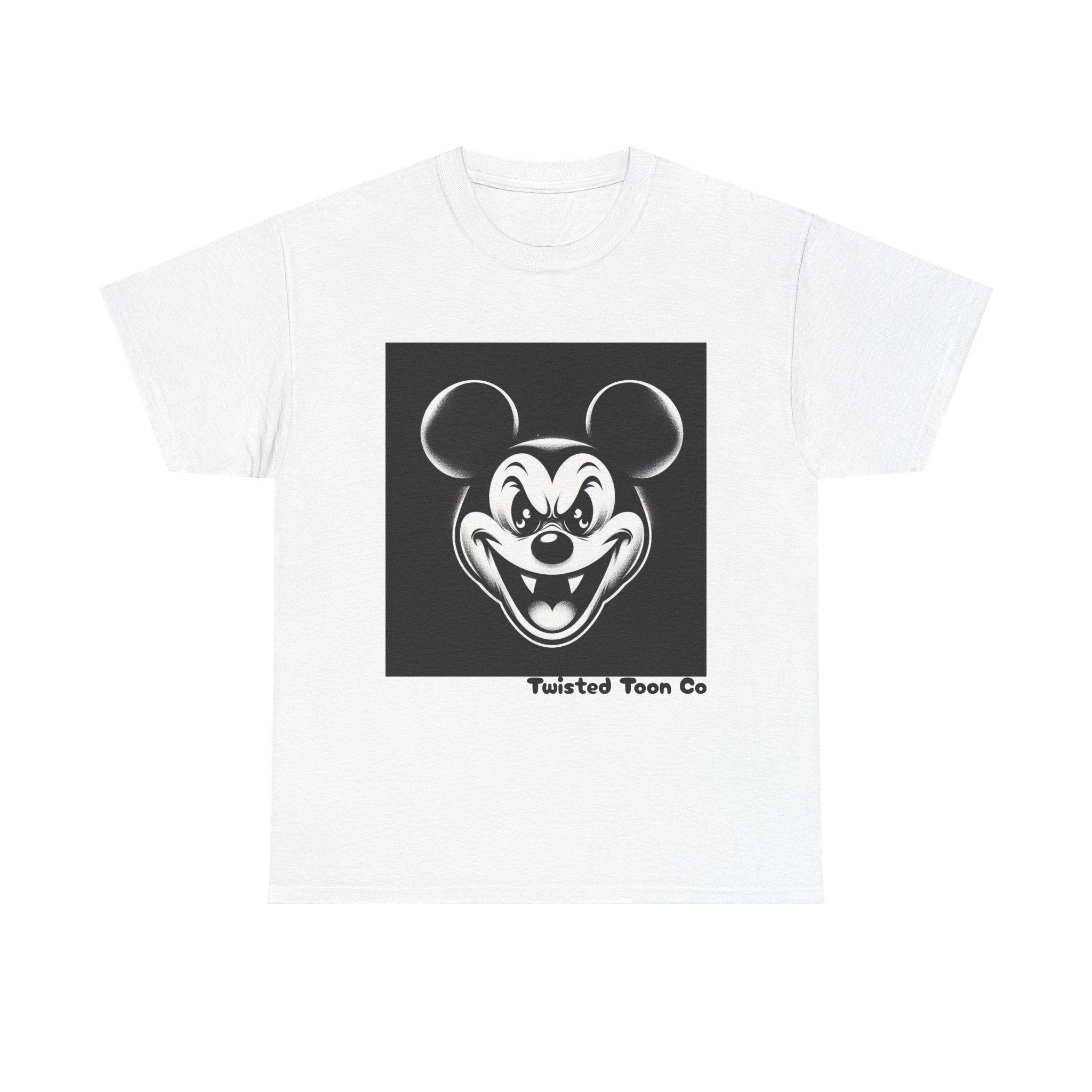 Creepy Cartoon Mouse Graphic Tee — Vintage Horror Smile Shirt