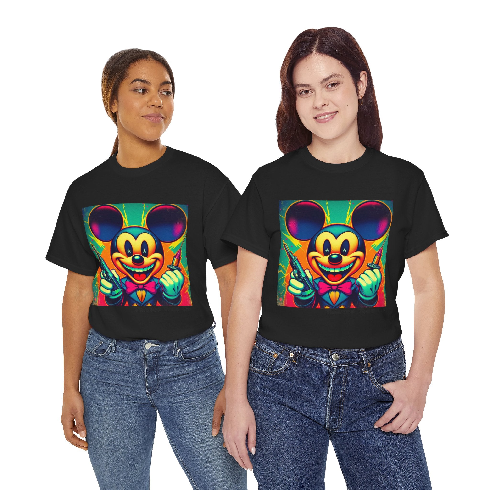 Retro Neon Cartoon Tee — Colorful Vintage Mouse Graphic Shirt