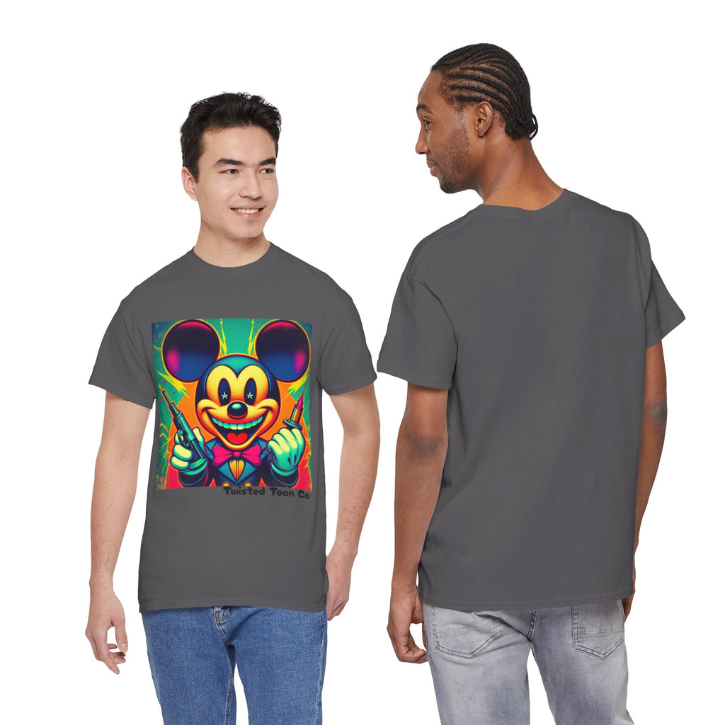 Retro Neon Cartoon Tee — Colorful Vintage Mouse Graphic Shirt