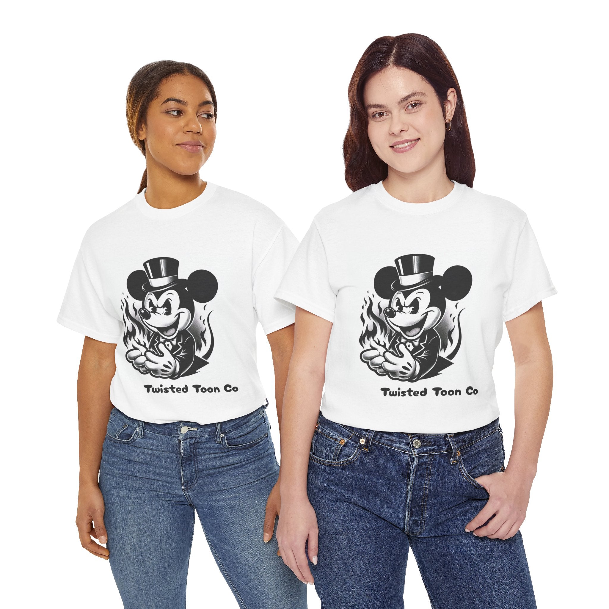 Graphic Tee — Retro Mischievous Mouse with Flames