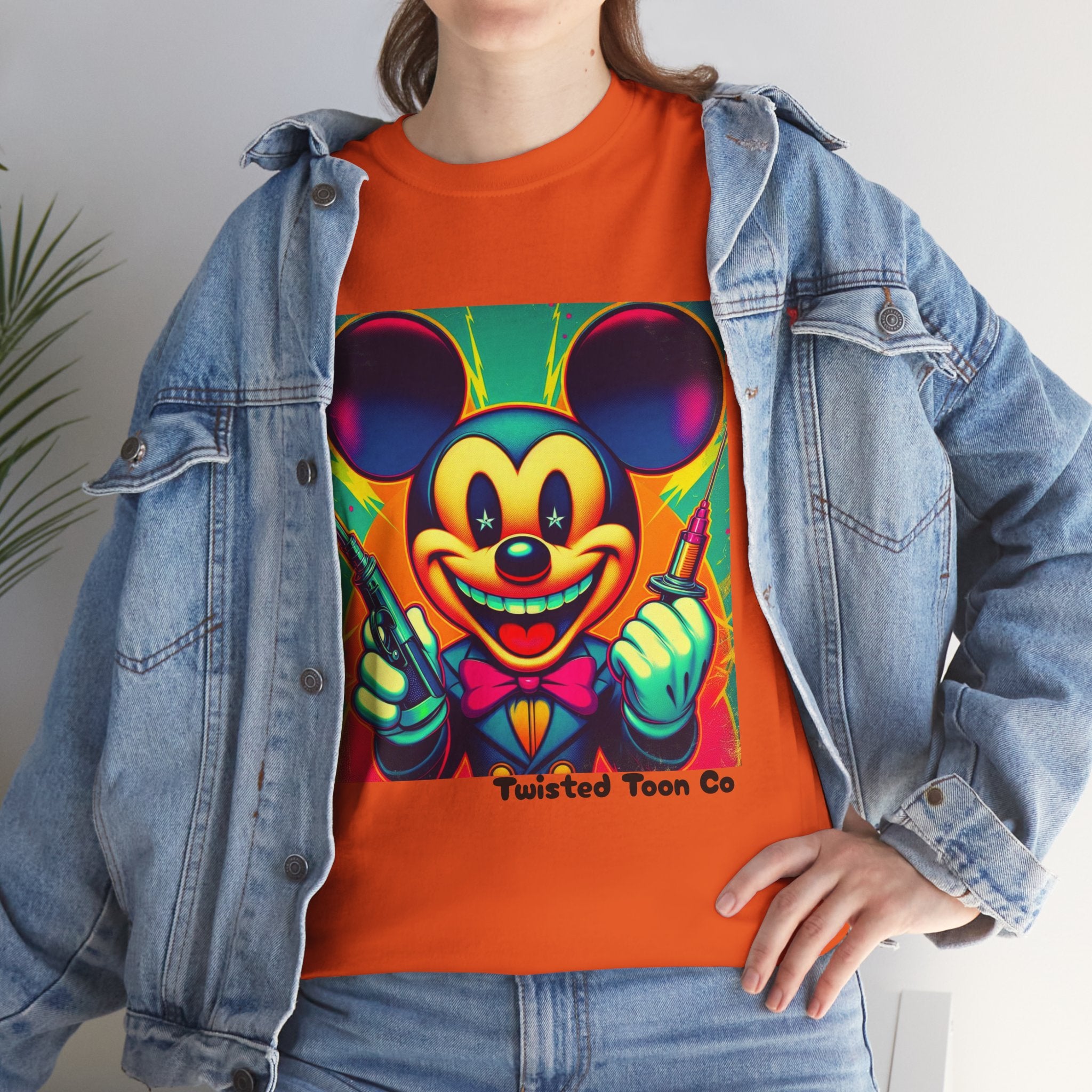 Retro Neon Cartoon Tee — Colorful Vintage Mouse Graphic Shirt