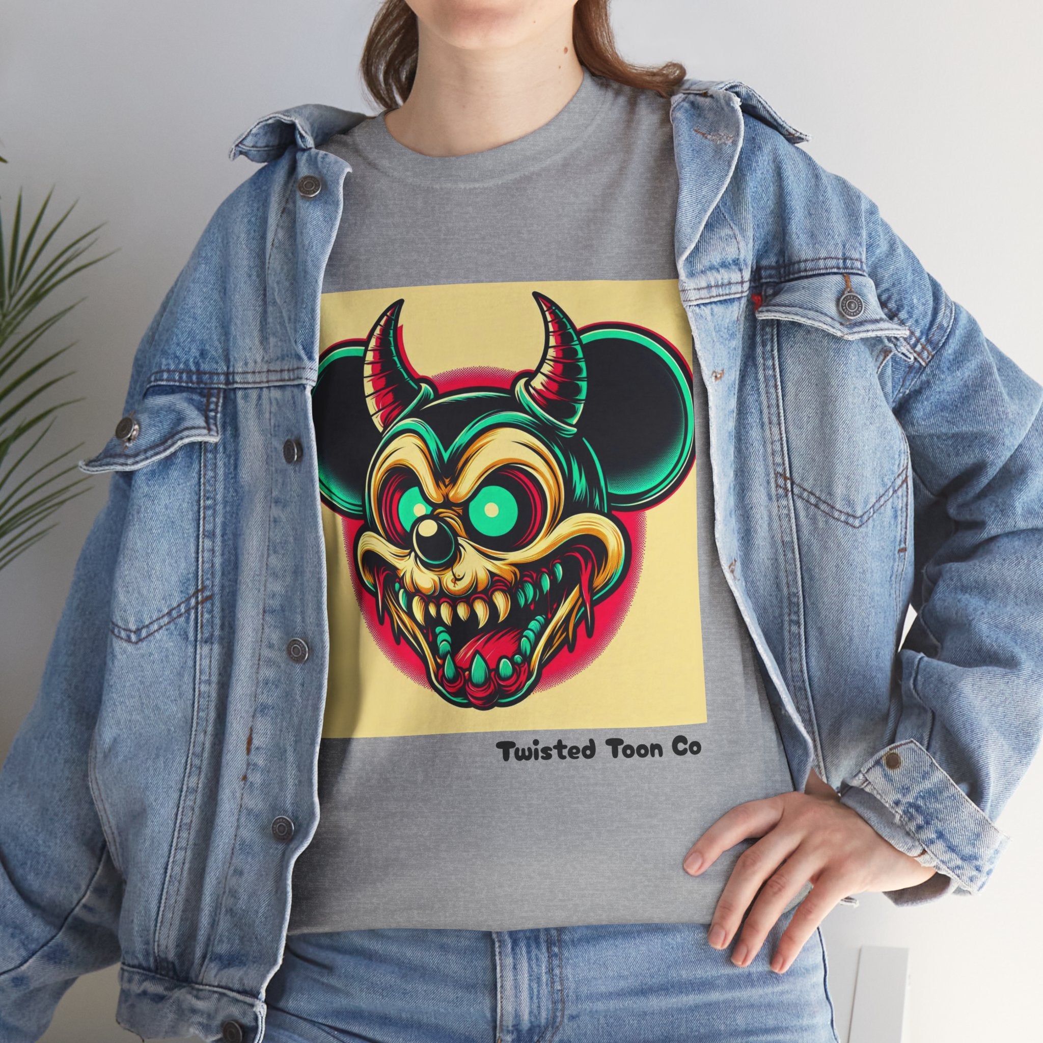 Demonic Mouse Skull Tee — Retro Neon Horror Graphic T‑Shirt