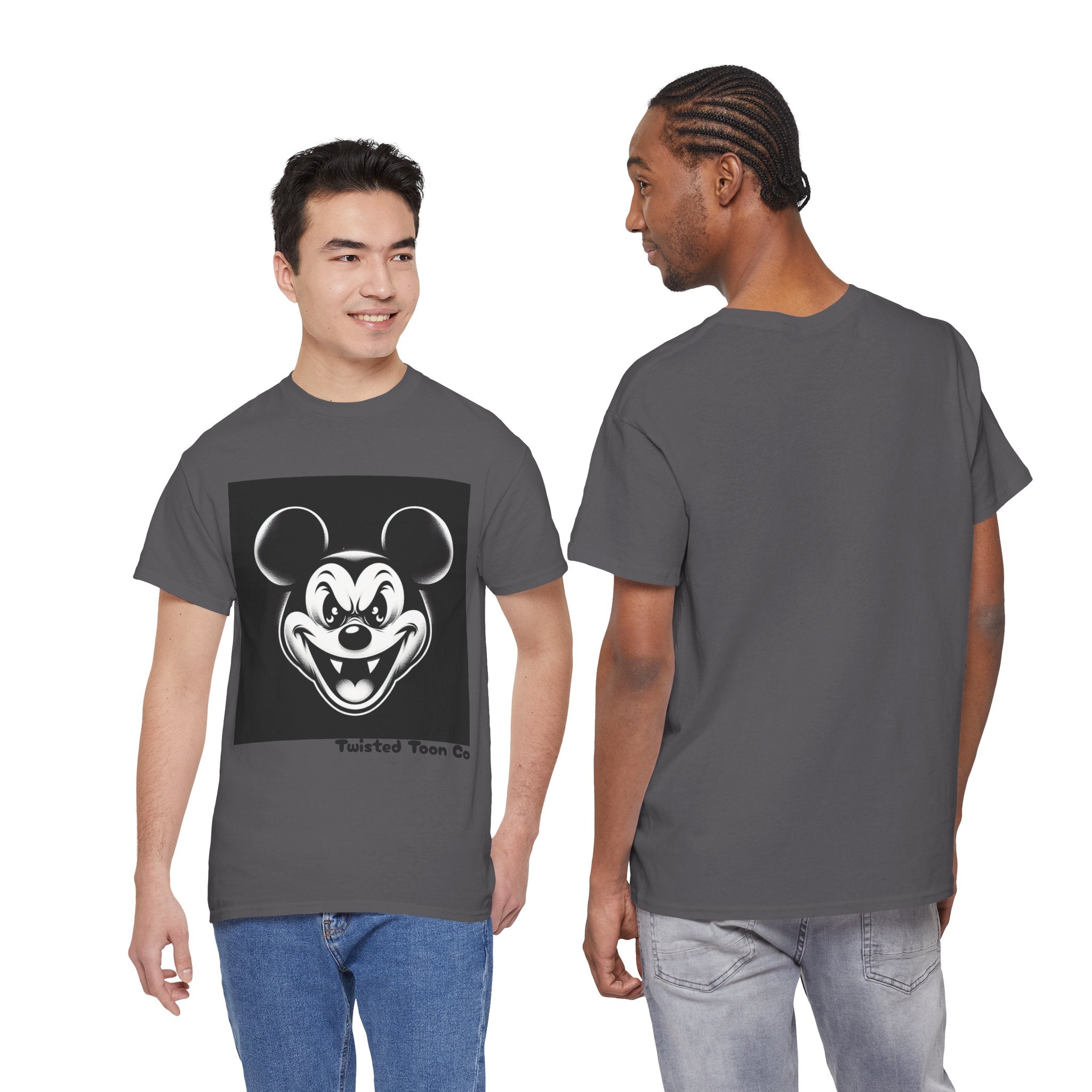 Creepy Cartoon Mouse Graphic Tee — Vintage Horror Smile Shirt