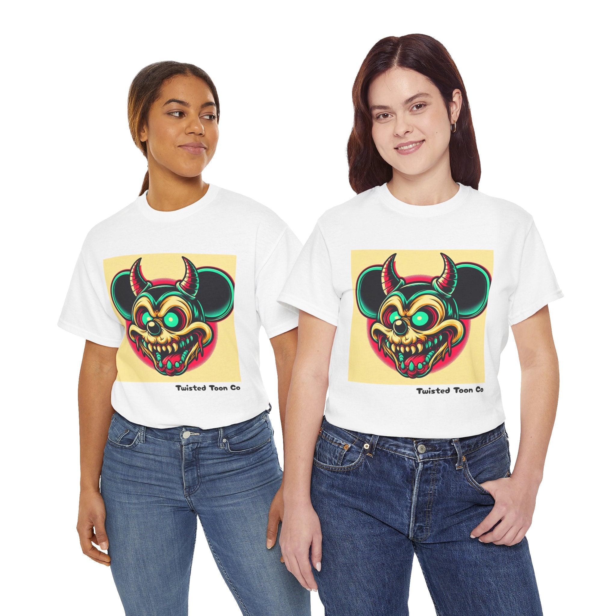 Demonic Mouse Skull Tee — Retro Neon Horror Graphic T‑Shirt