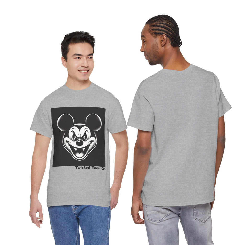 Creepy Cartoon Mouse Graphic Tee — Vintage Horror Smile Shirt