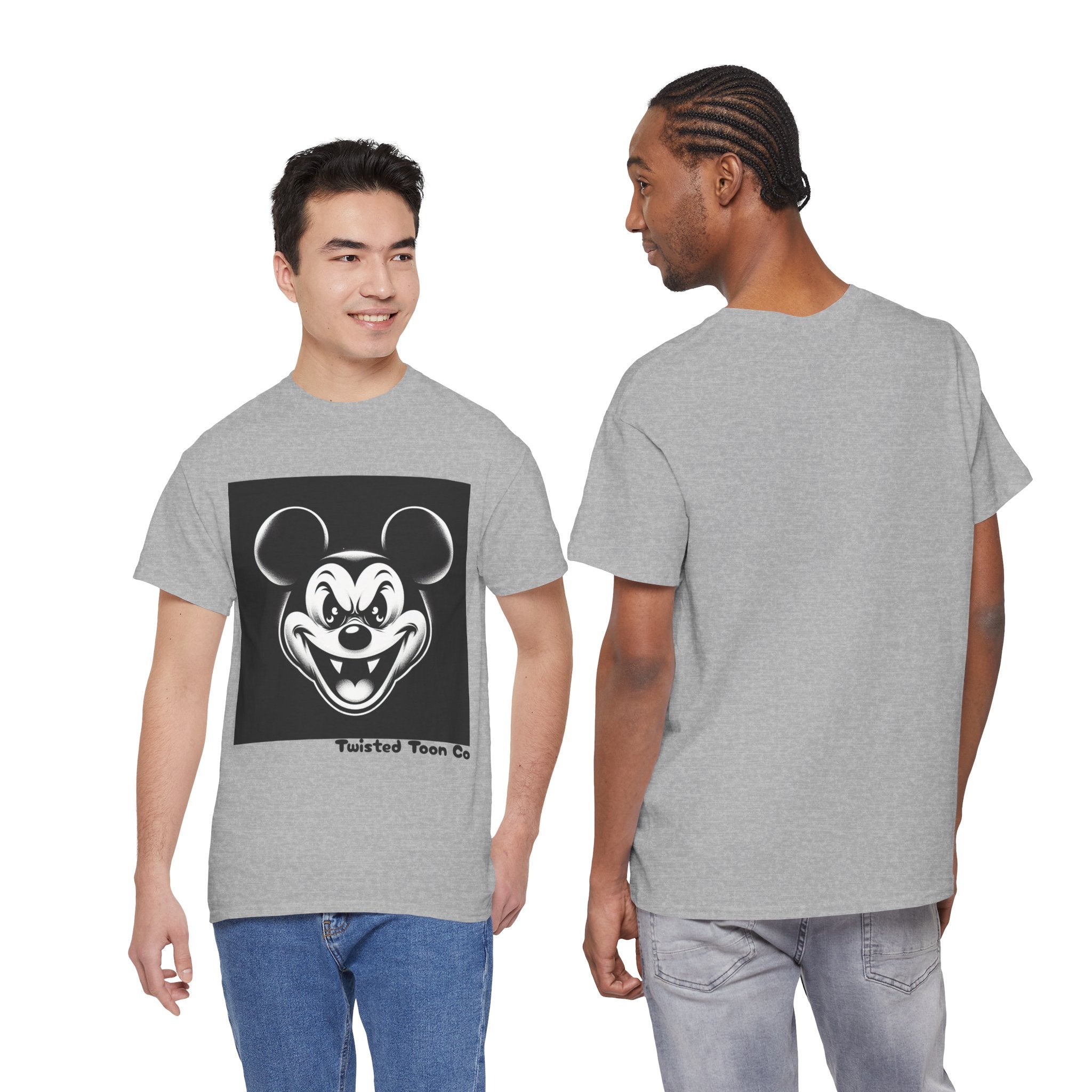 Creepy Cartoon Mouse Graphic Tee — Vintage Horror Smile Shirt