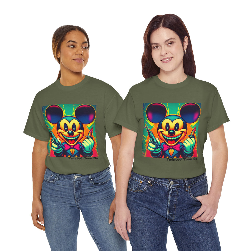 Retro Neon Cartoon Tee — Colorful Vintage Mouse Graphic Shirt