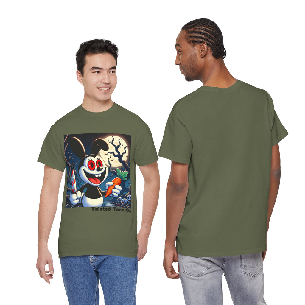 Halloween Oswald-Style Cartoon Tee — Spooky Bunny with Carrot and Full Moon