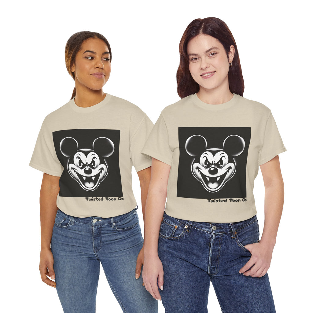 Creepy Cartoon Mouse Graphic Tee — Vintage Horror Smile Shirt