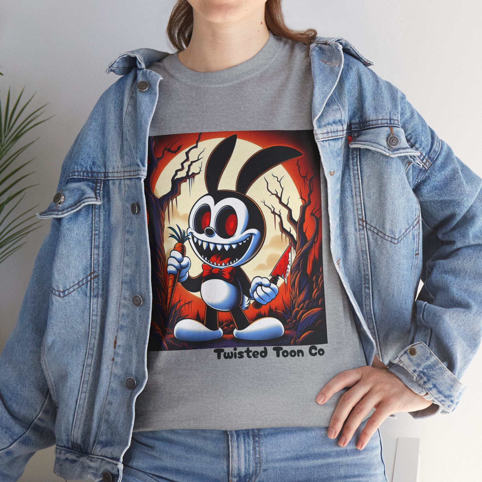 Spooky Cartoon Bunny Tee — Retro Horror Bunny Graphic Shirt