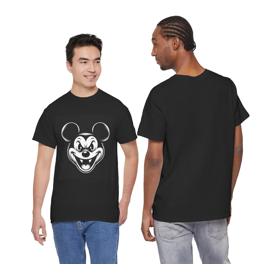Creepy Cartoon Mouse Graphic Tee — Vintage Horror Smile Shirt