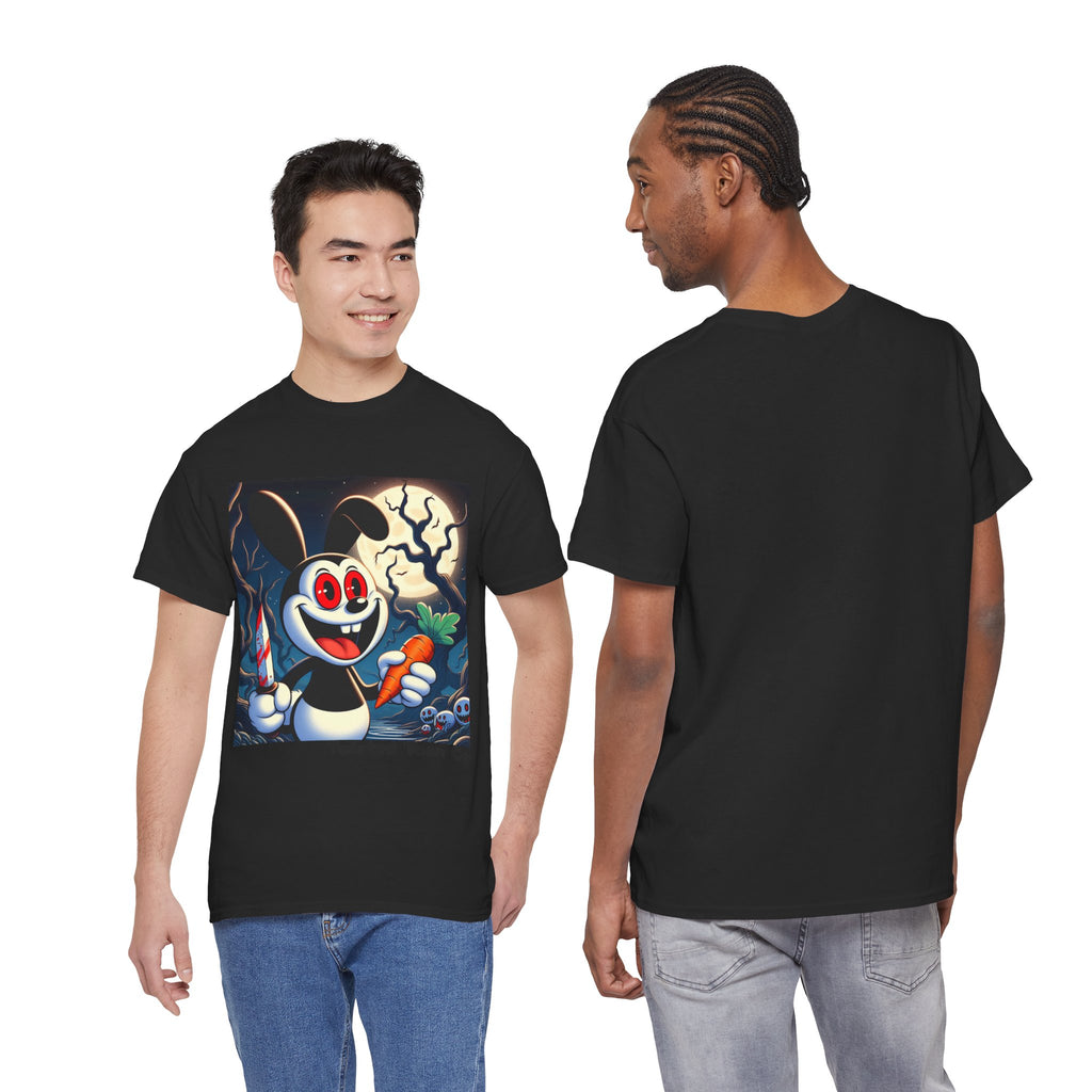 Halloween Oswald-Style Cartoon Tee — Spooky Bunny with Carrot and Full Moon