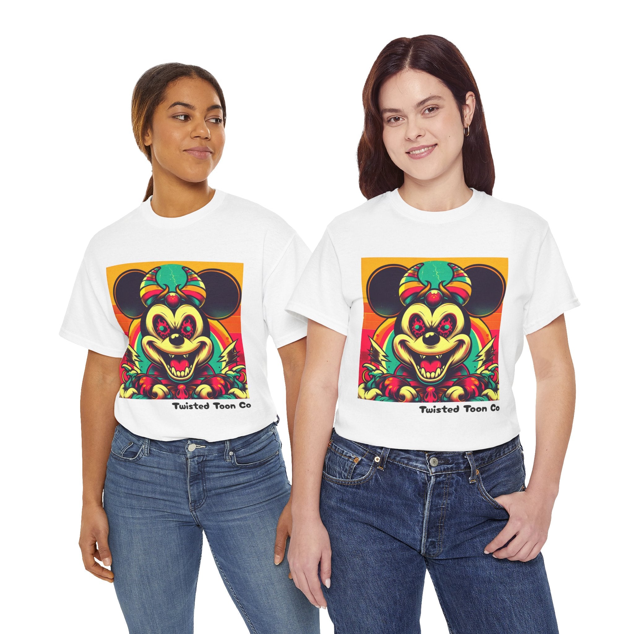 Creepy Retro Mouse Graphic Tee — Neon Horror Cartoon T-Shirt