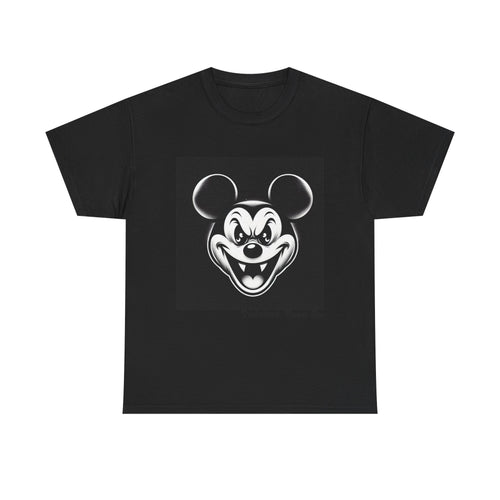 Creepy Cartoon Mouse Graphic Tee — Vintage Horror Smile Shirt