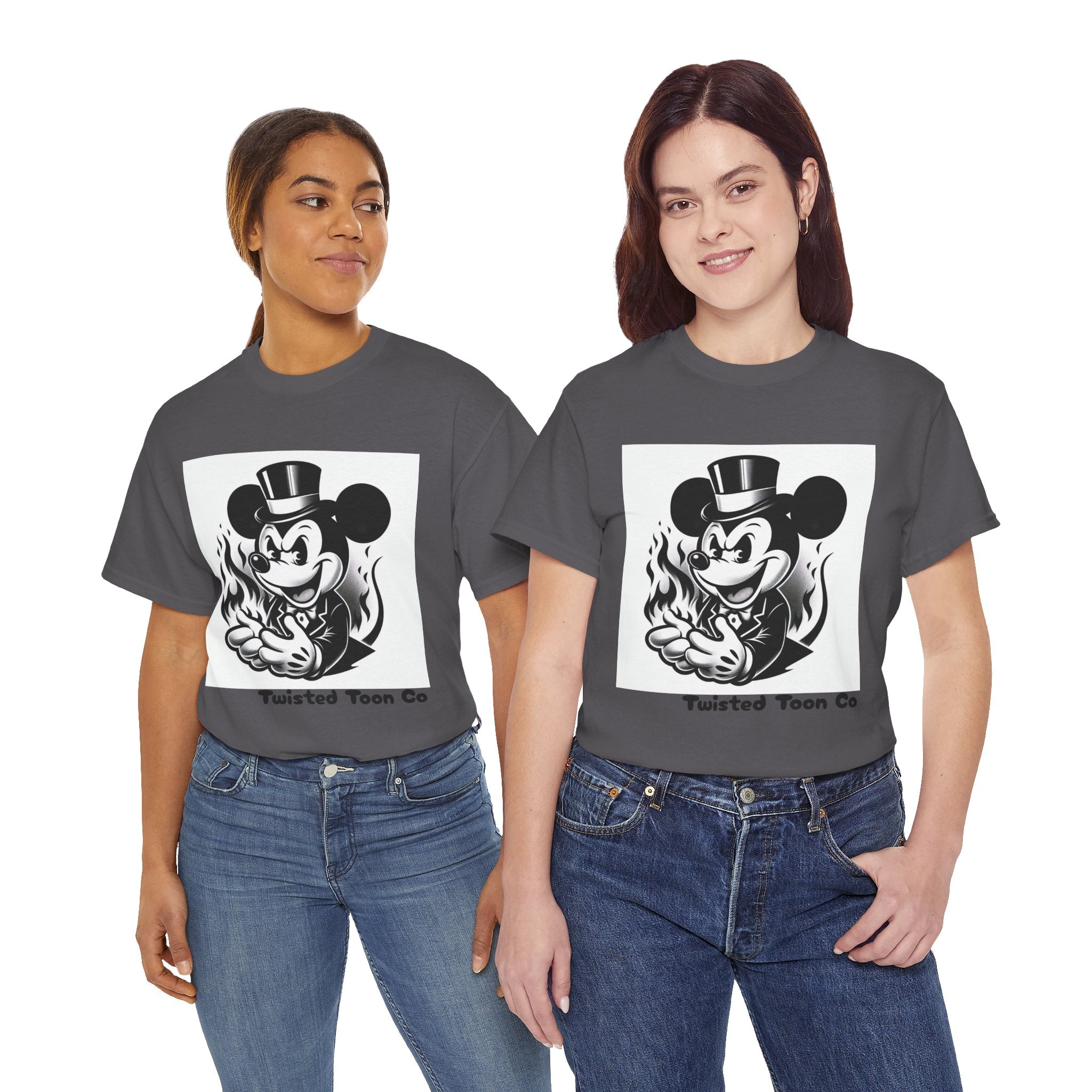 Graphic Tee — Retro Mischievous Mouse with Flames